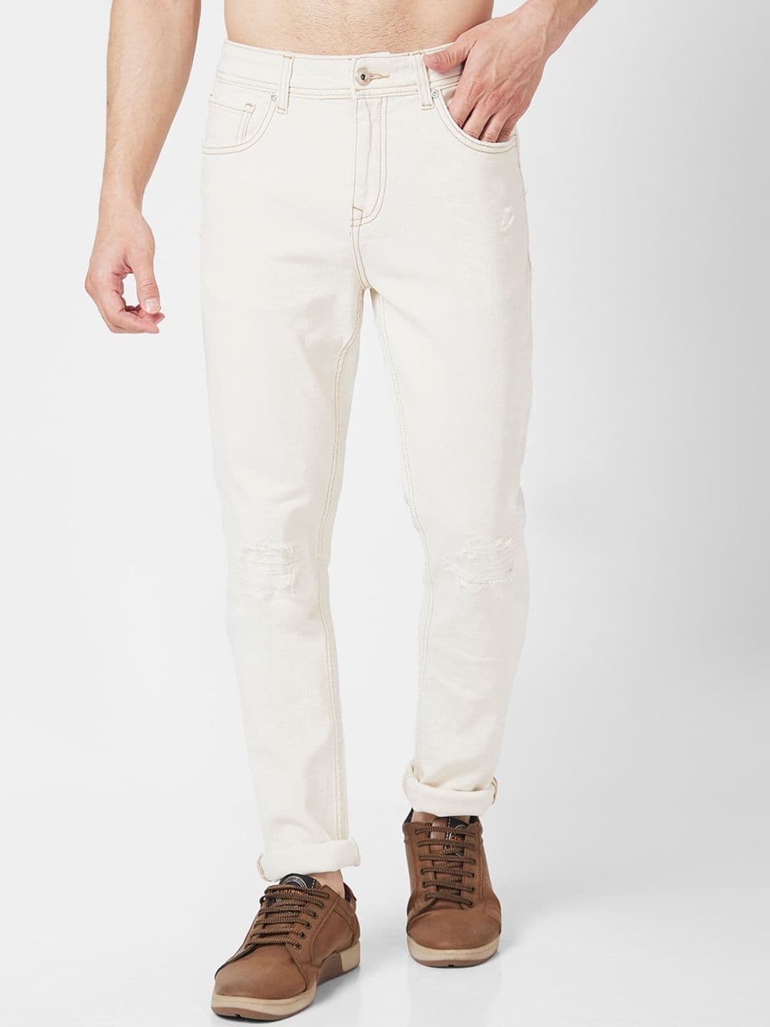 SPYKAR Men Cotton Skinny Fit Low-Rise Low Distressed Jeans - view 1