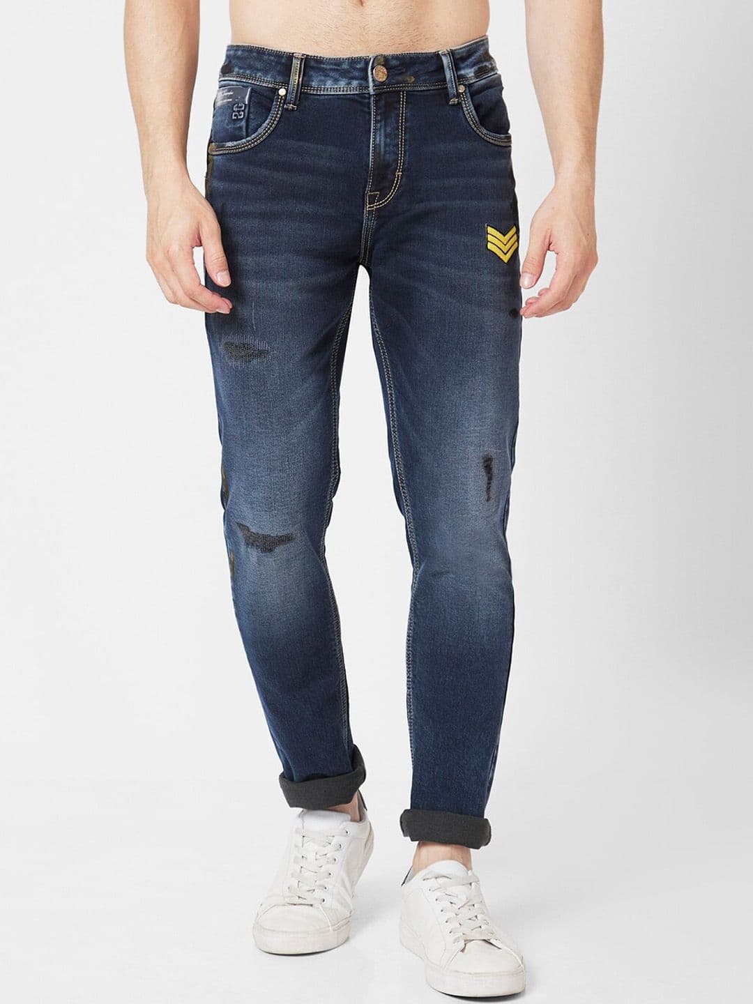 SPYKAR Men Cotton Slim Fit Narrow Low Distressed Light Fade Jeans - view 1