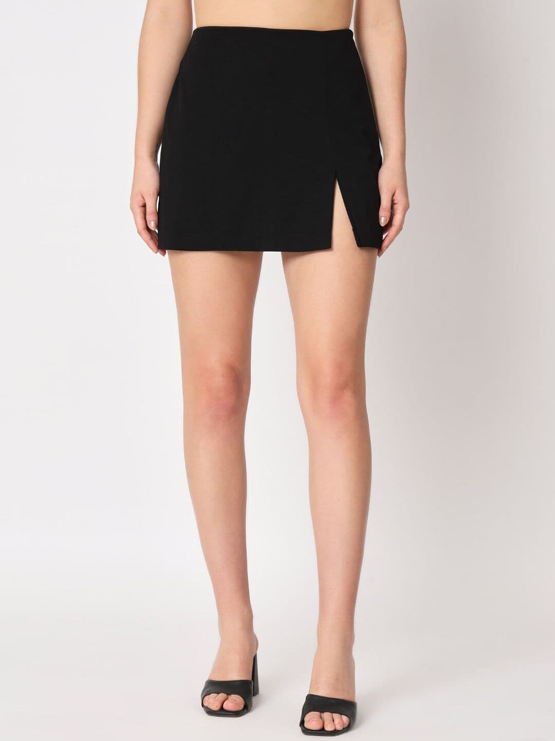 Zastraa Black Side Slit Scuba Mini Skorts - view 1