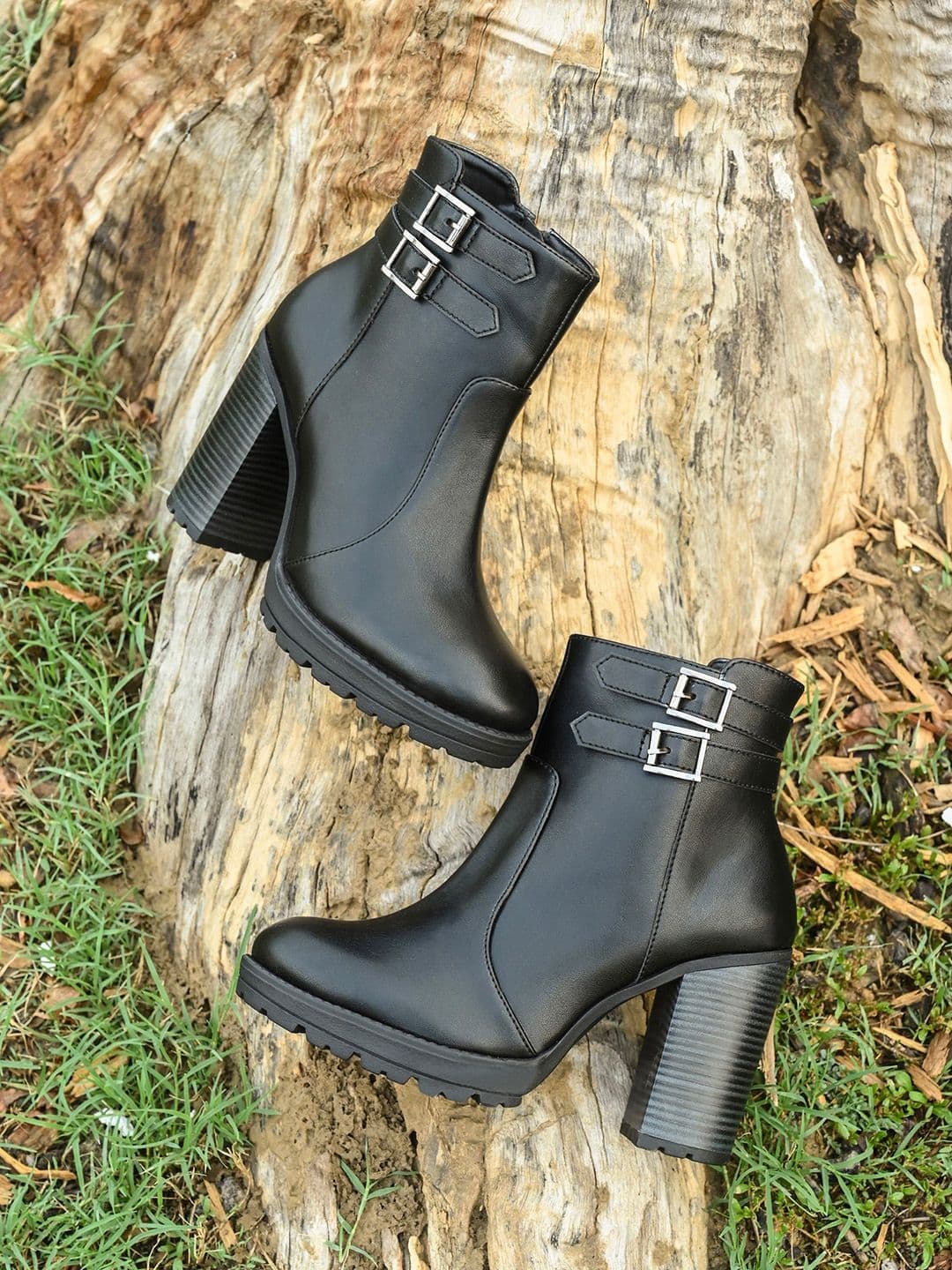 El Paso Women Buckled Platform Heel Mid-Top Chunky Boots - view 1