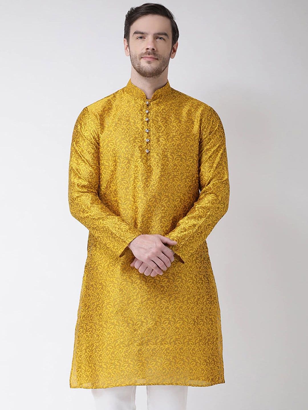SG LEMAN Floral Woven Design Mandarin Collar Jacquard Kurta - view 1