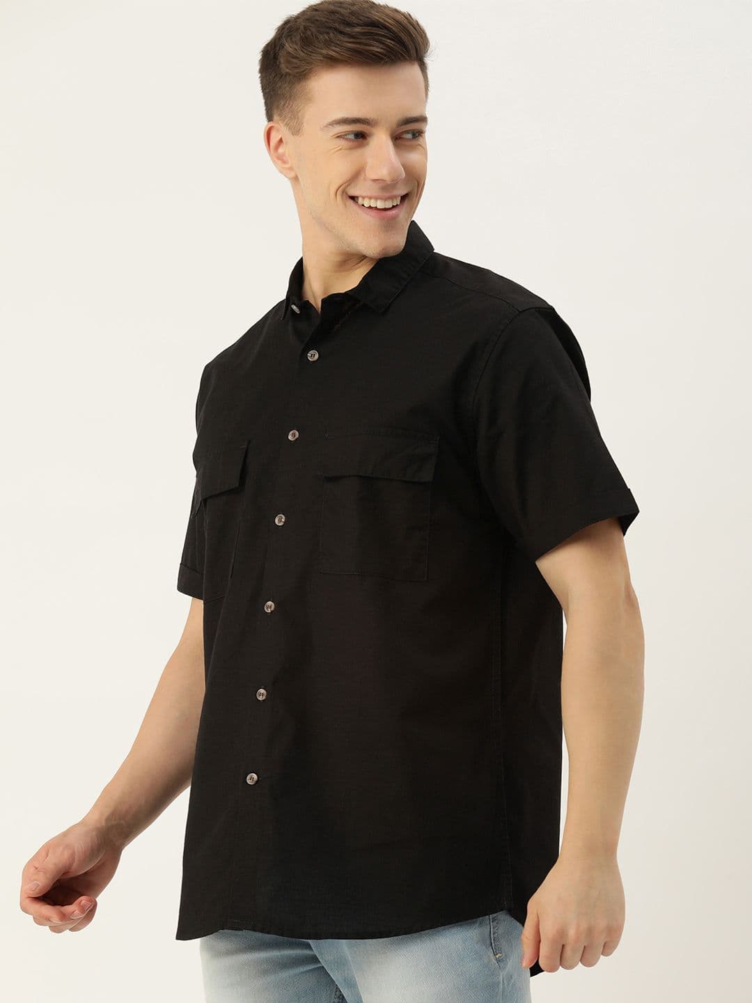 Mast & Harbour Men Slim Fit Opaque Cotton-Linen Casual Shirt