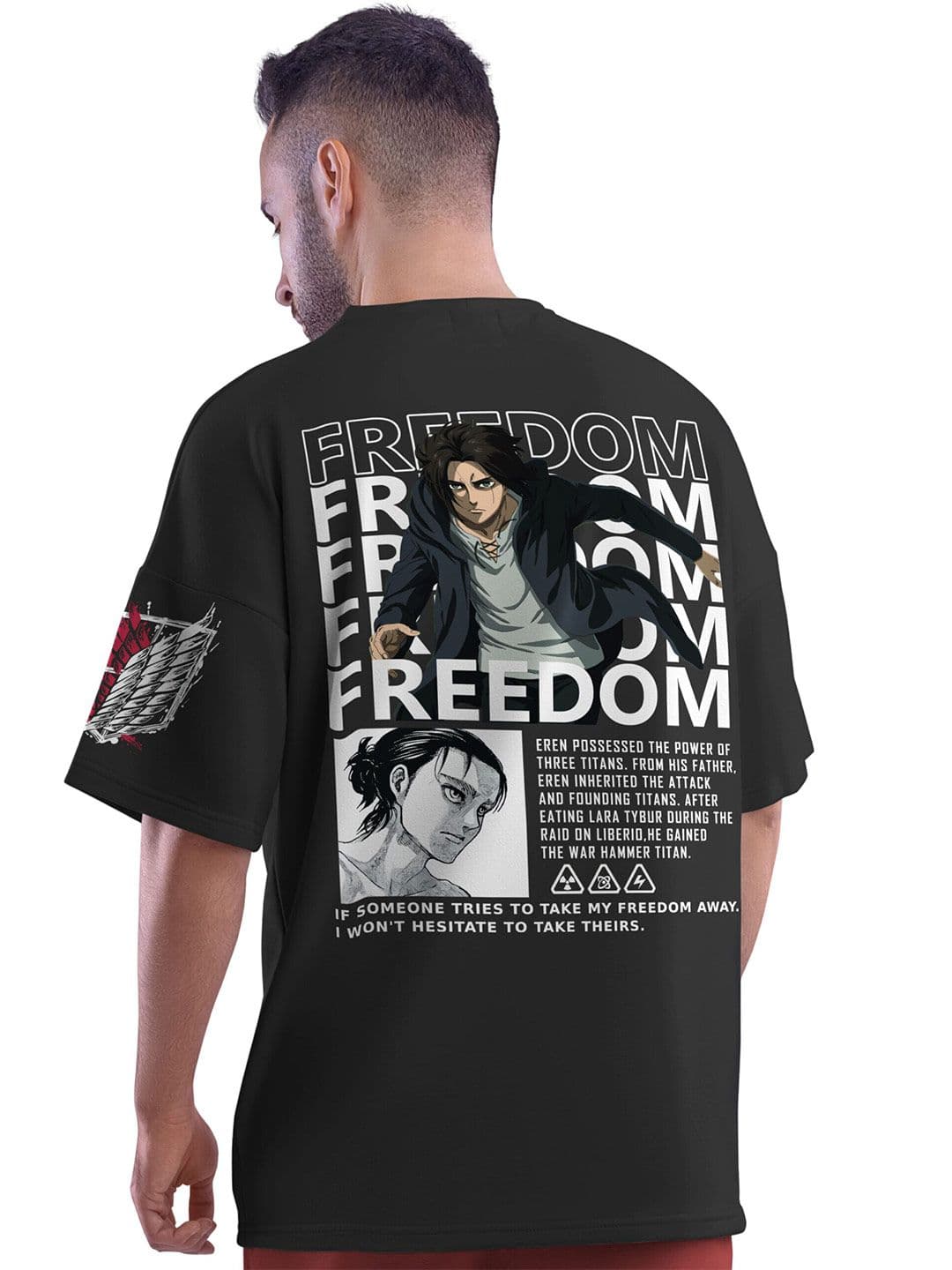 Crazymonk Men Eren X Freedom Anime Printed Oversized Cotton T-shirt - view 1