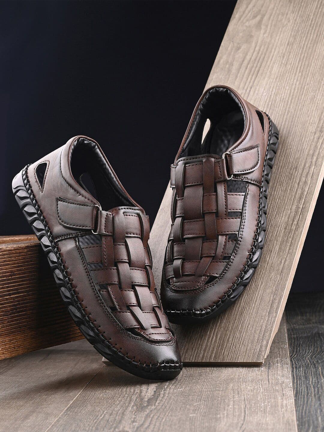 The Roadster Lifestyle Co. Men Coffe Brown Textured Fisherman Sandals With Velcro Closure - view 1