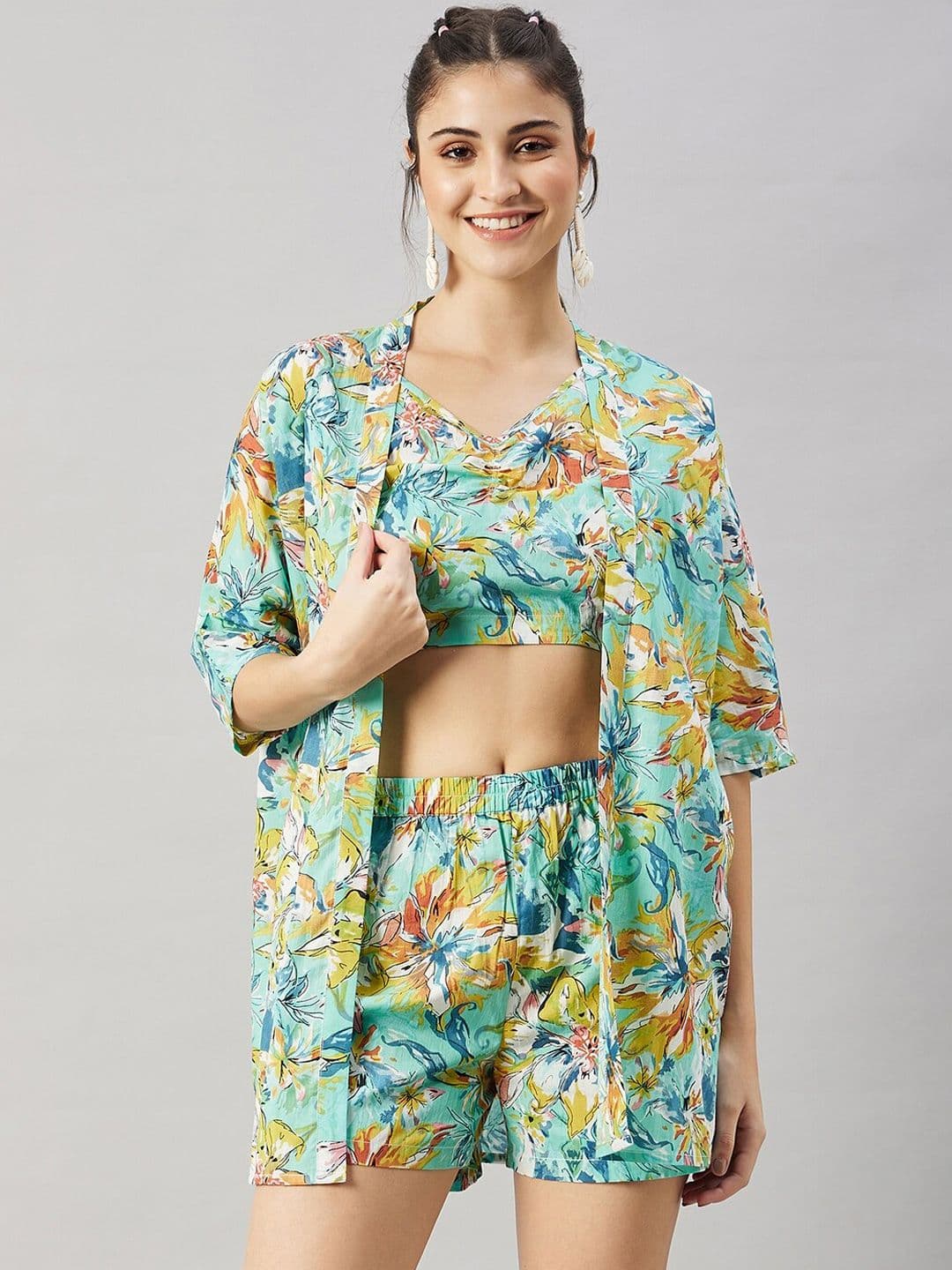 WineRed Floral Printed Pure Cotton Co-Ords - view 1