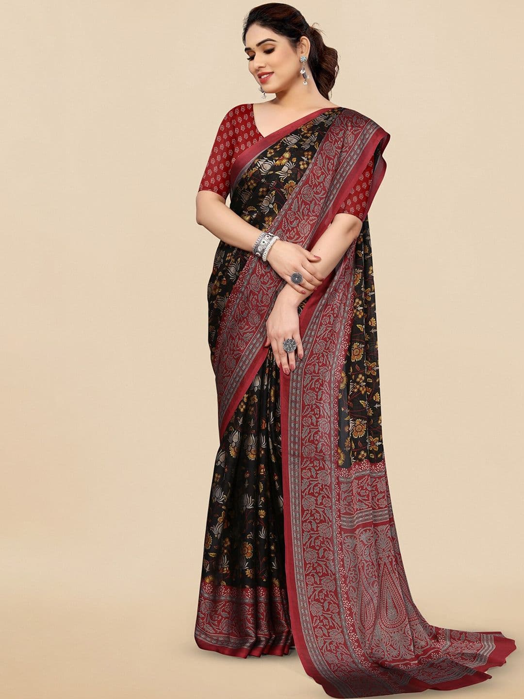 KALINI Floral Printed Poly Chiffon Saree - view 1