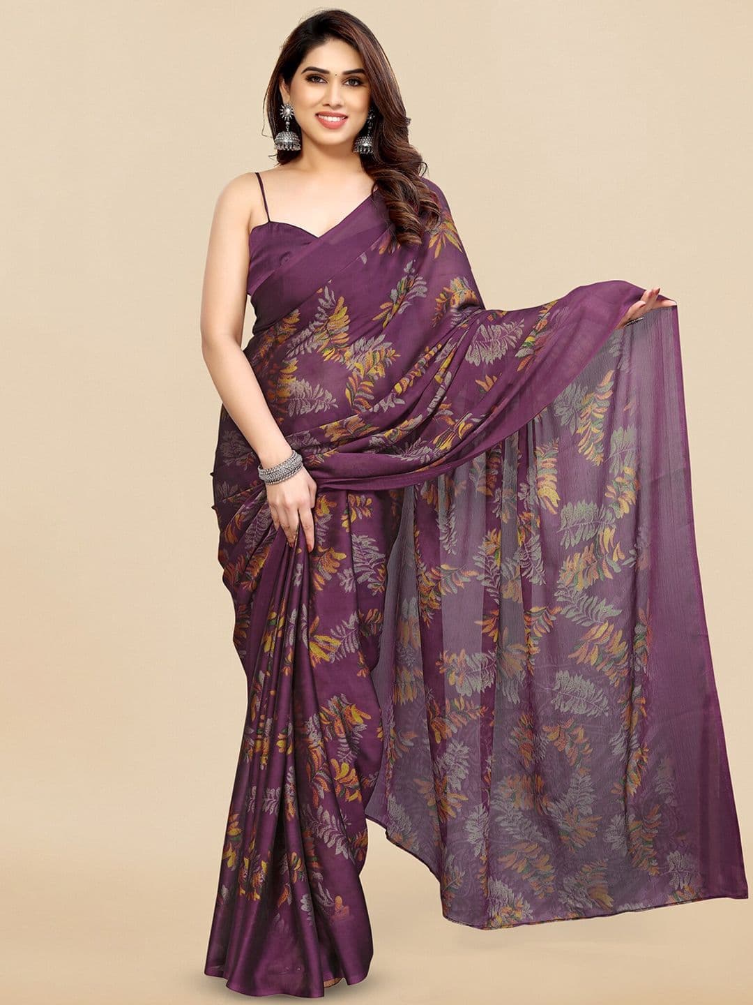 KALINI Floral Printed Poly Chiffon Saree - view 1