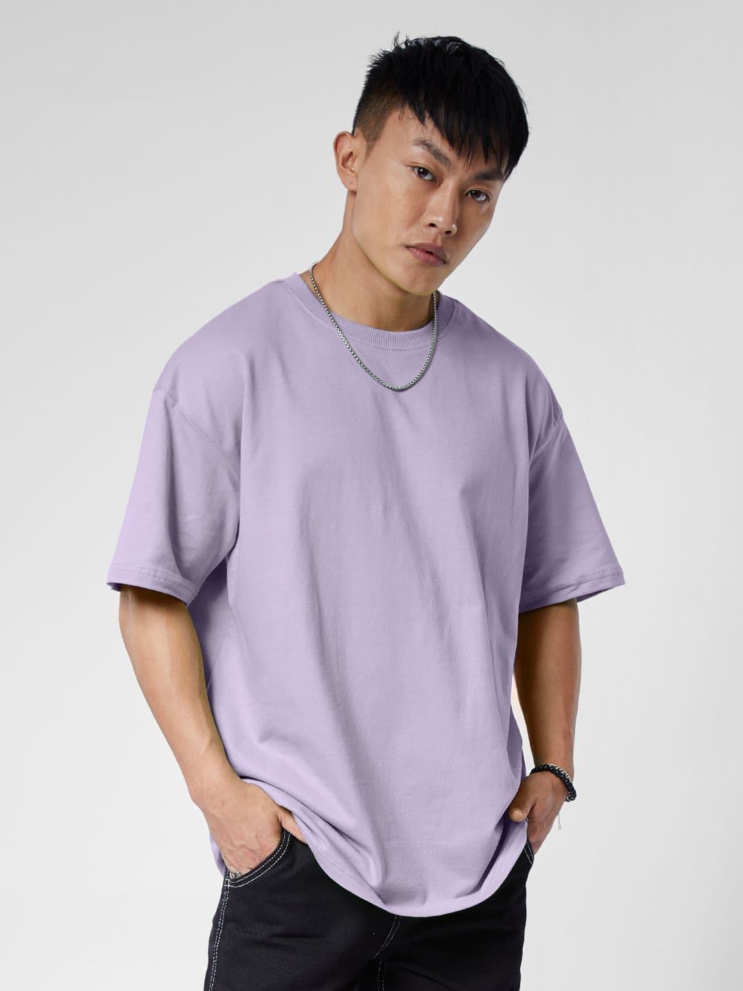 The Souled Store Men Oversized Fit Solid Lavender T-Shirts - view 1