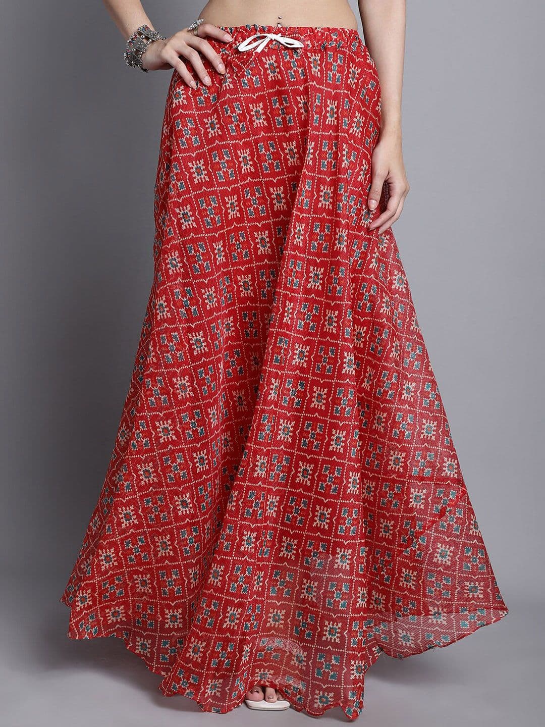 SOUNDARYA Printed Cotton Flared Maxi Skirt - view 1