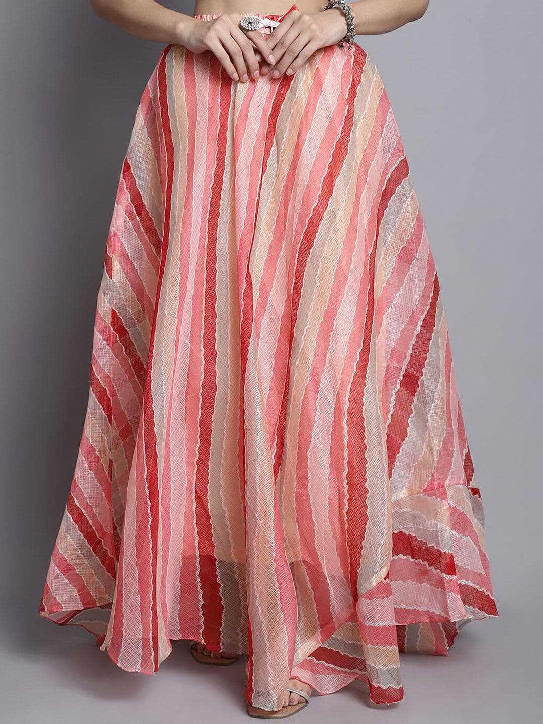 SOUNDARYA Striped Cotton Flared Maxi Skirt - view 1