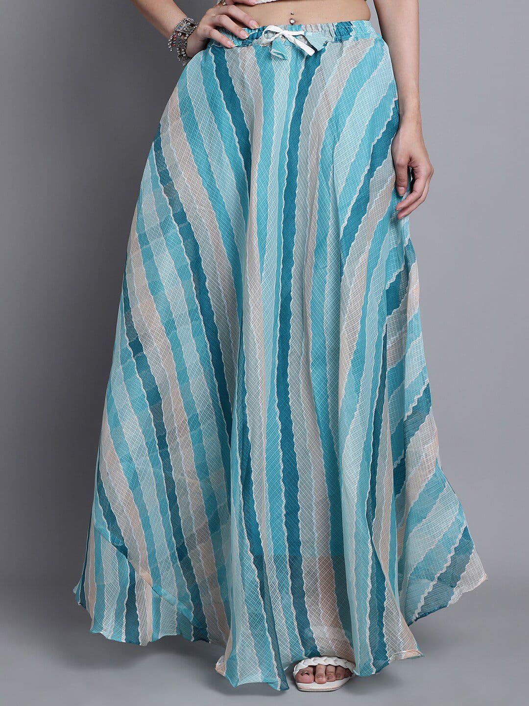 SOUNDARYA Striped Cotton Flared Maxi Skirt - view 1