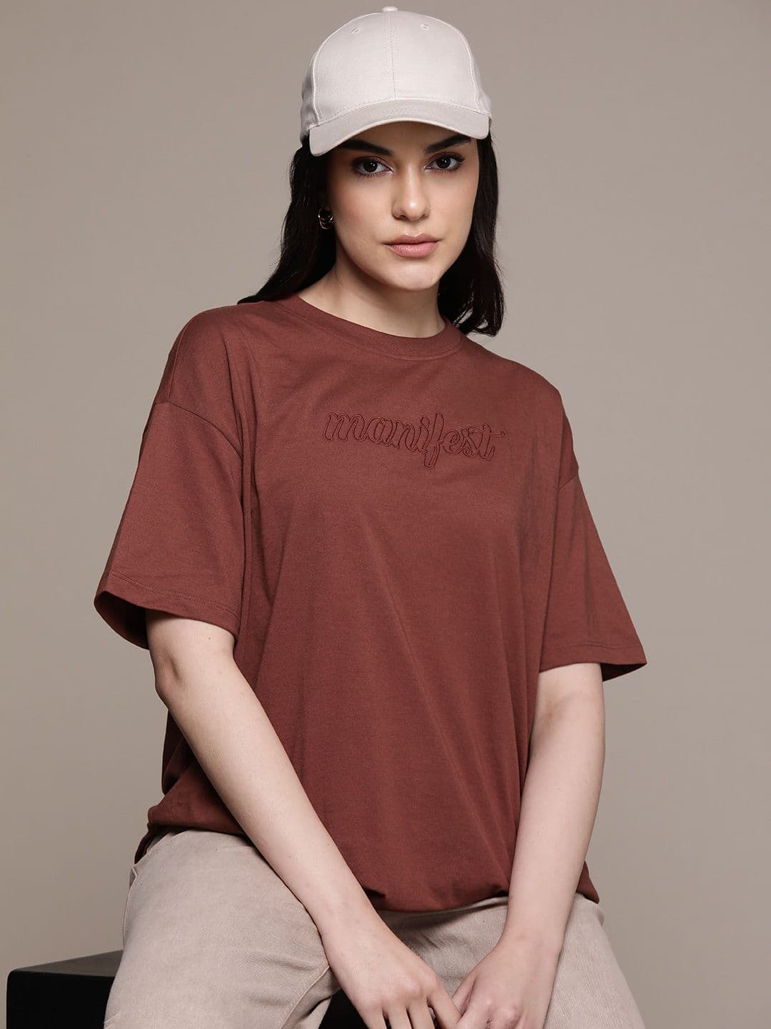 The Roadster Lifestyle Co. Typography Embroidered Oversized T-shirt - view 1