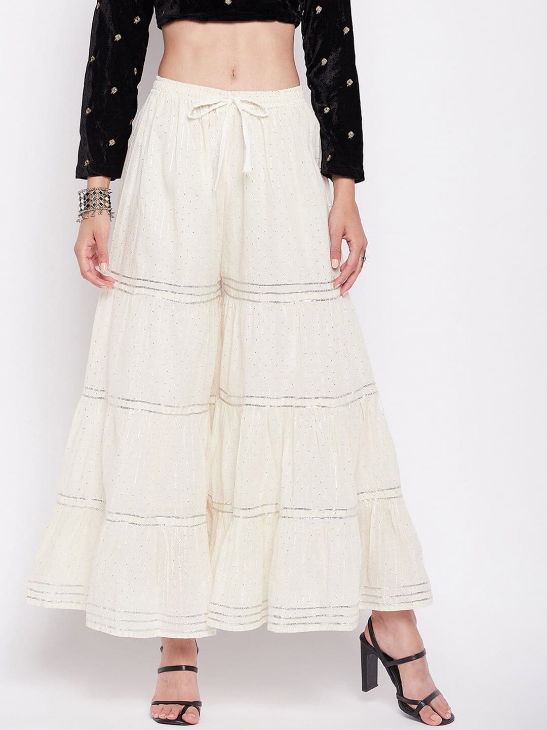 Clora Creation Striped Gotta Patti Flared Cotton Gharara - view 1