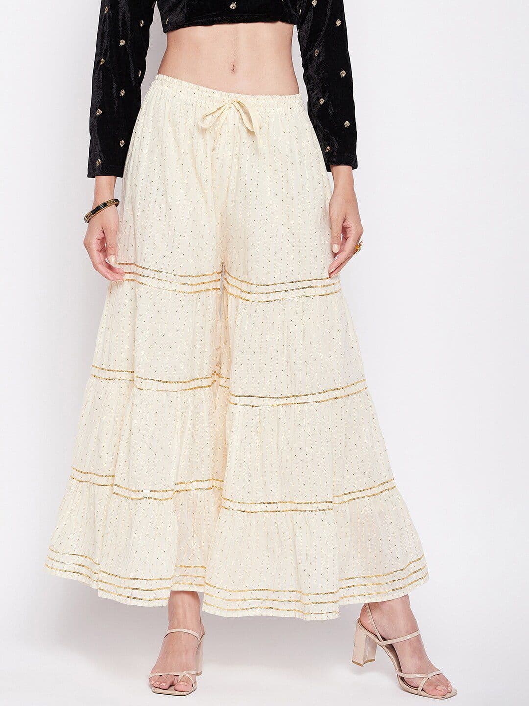 Clora Creation Striped Gotta Patti Flared Cotton Gharara - view 1