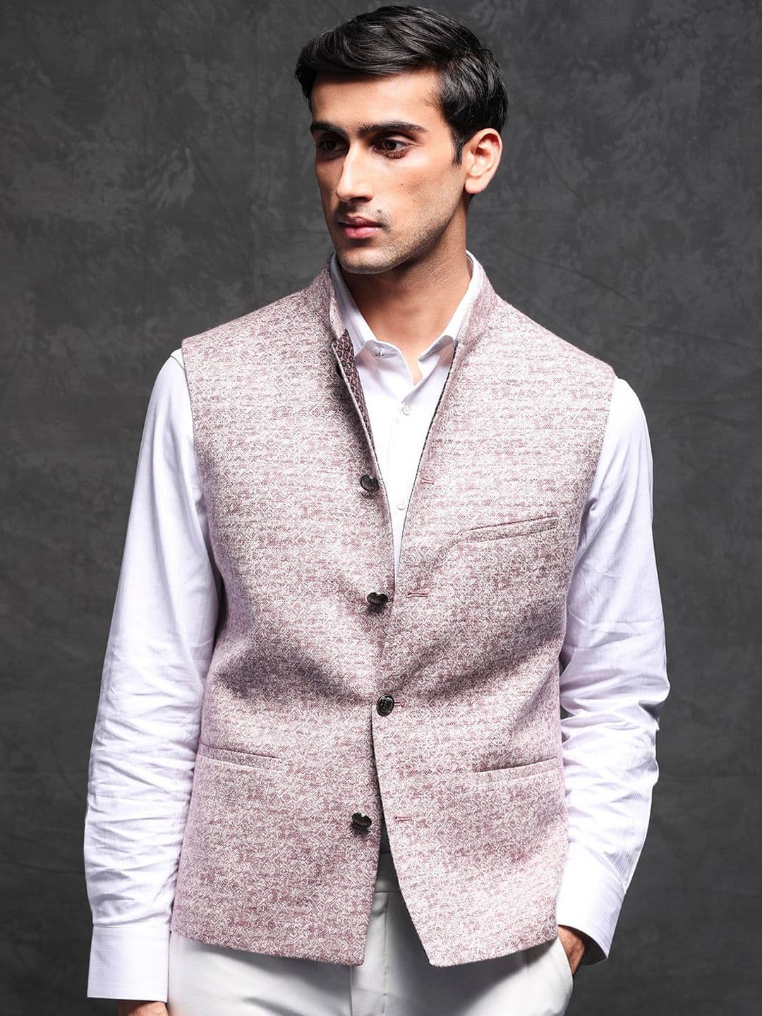 RARE RABBIT Men Pink Tailored Fit Party Bandhgala - view 1