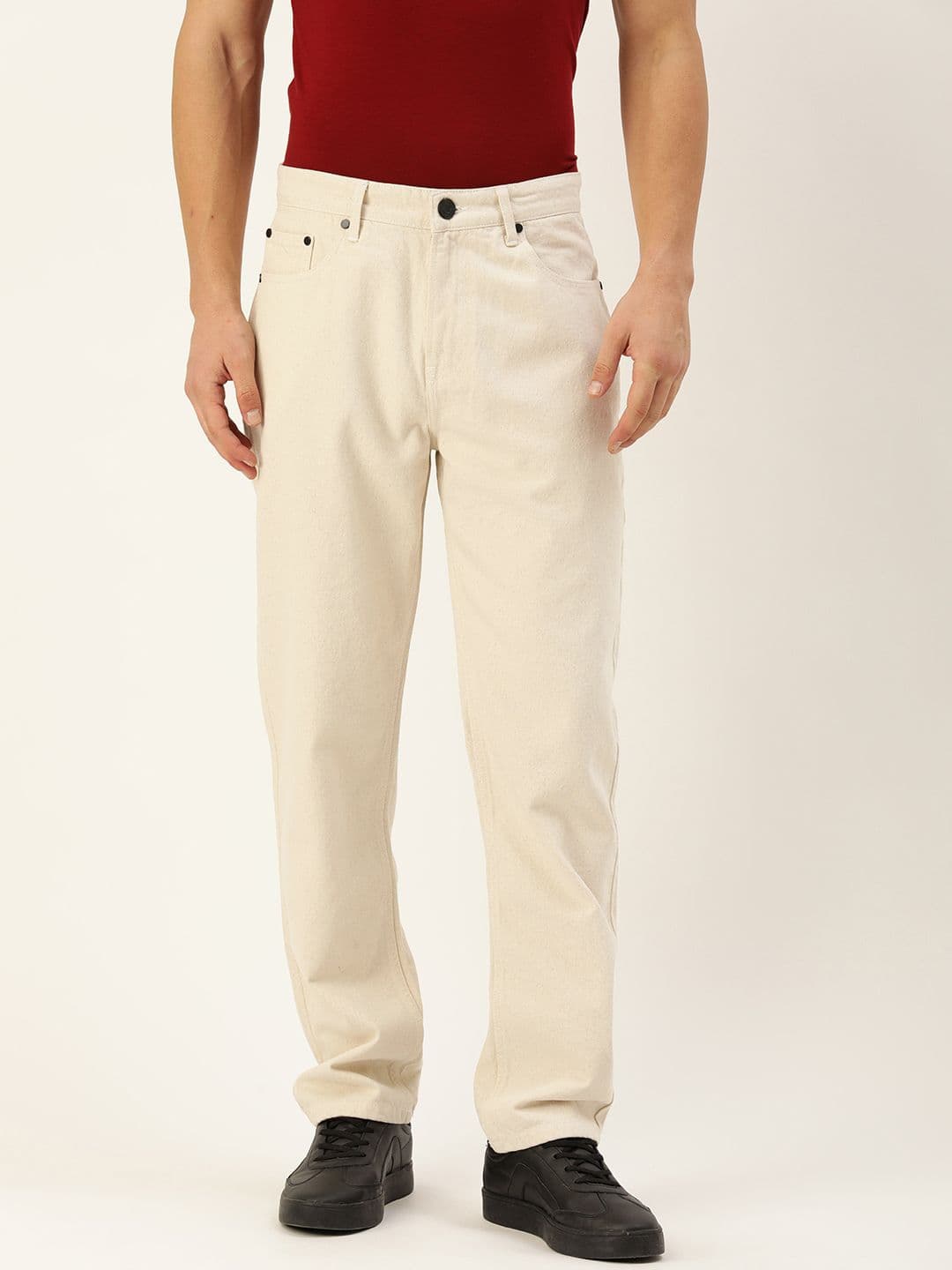Bene Kleed Men Ecru Straight Fit Washed Jeans - view 1