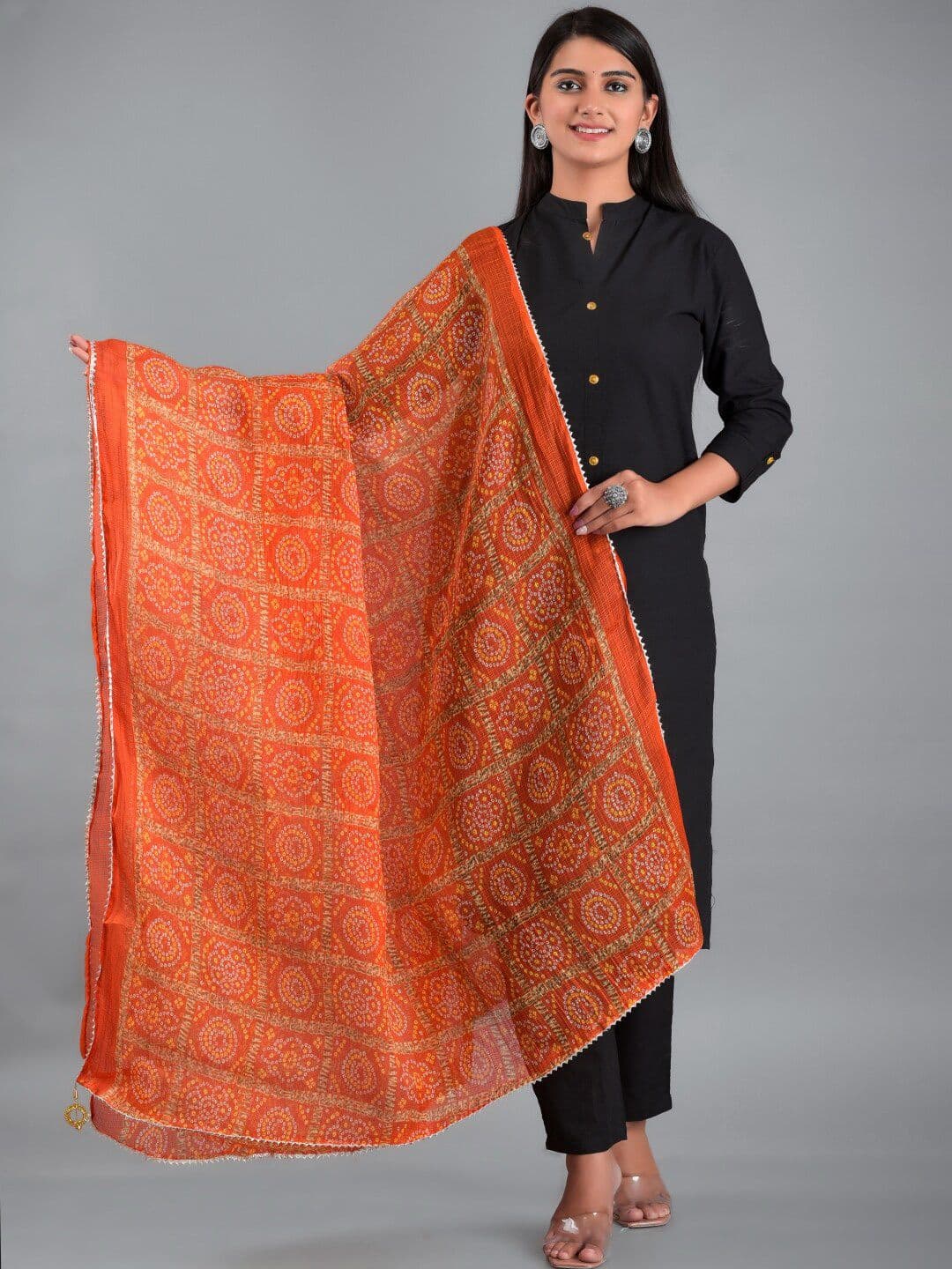 Apratim Printed Bandhani Dupatta With Zari - view 1