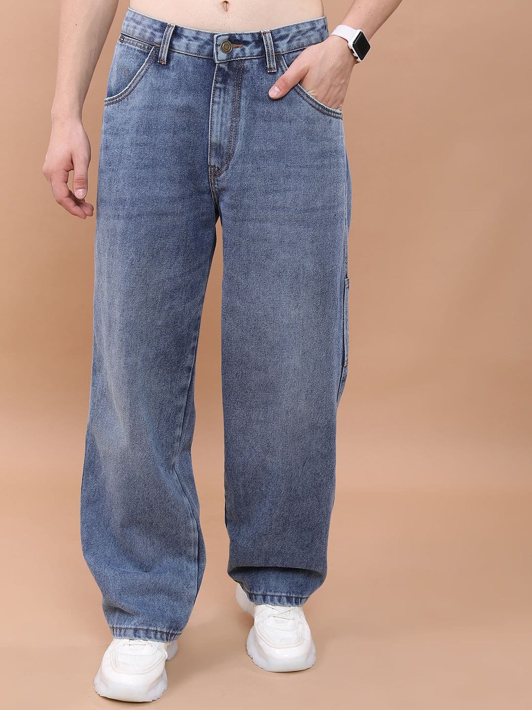 HIGHLANDER Men Straight Fit Heavy Fade Clean Look Cotton Baggy Jeans - view 1