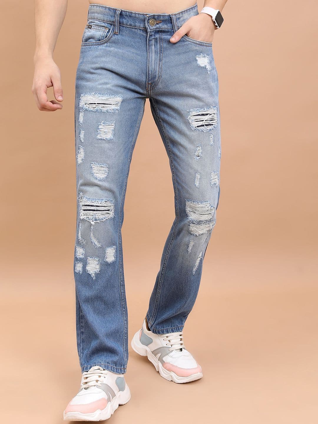 HIGHLANDER Men Straight Fit Highly Distressed Heavy Fade Cotton Jeans - view 1