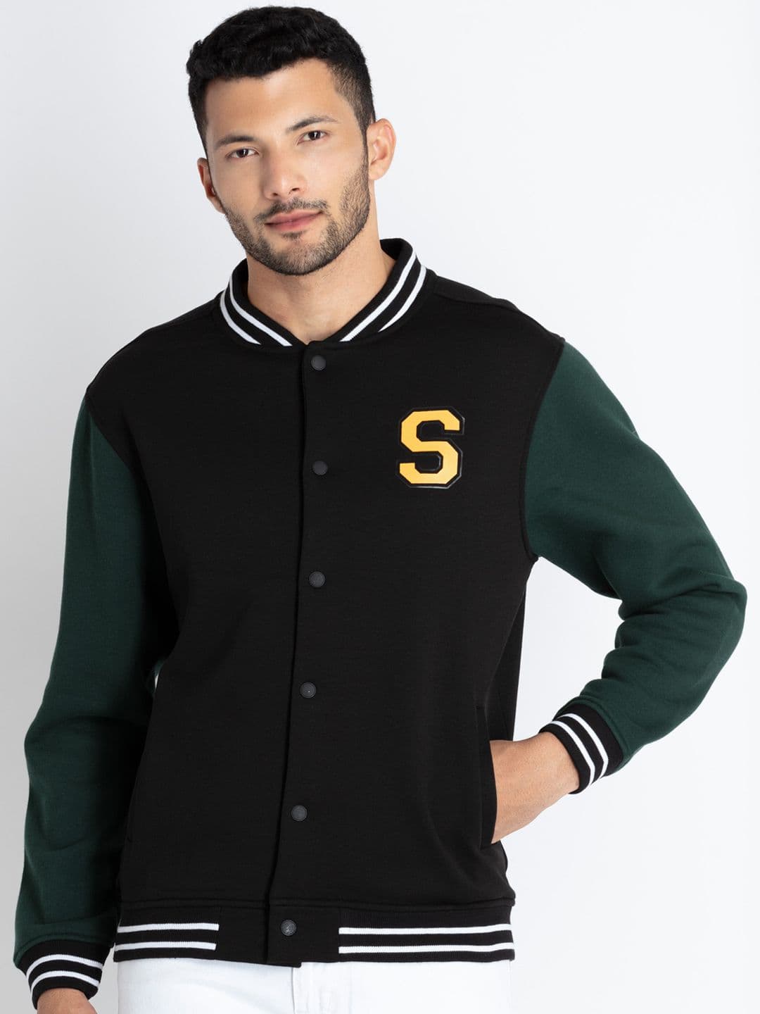 Status Quo Stand Collar Lightweight Cotton Varsity Jacket - view 1