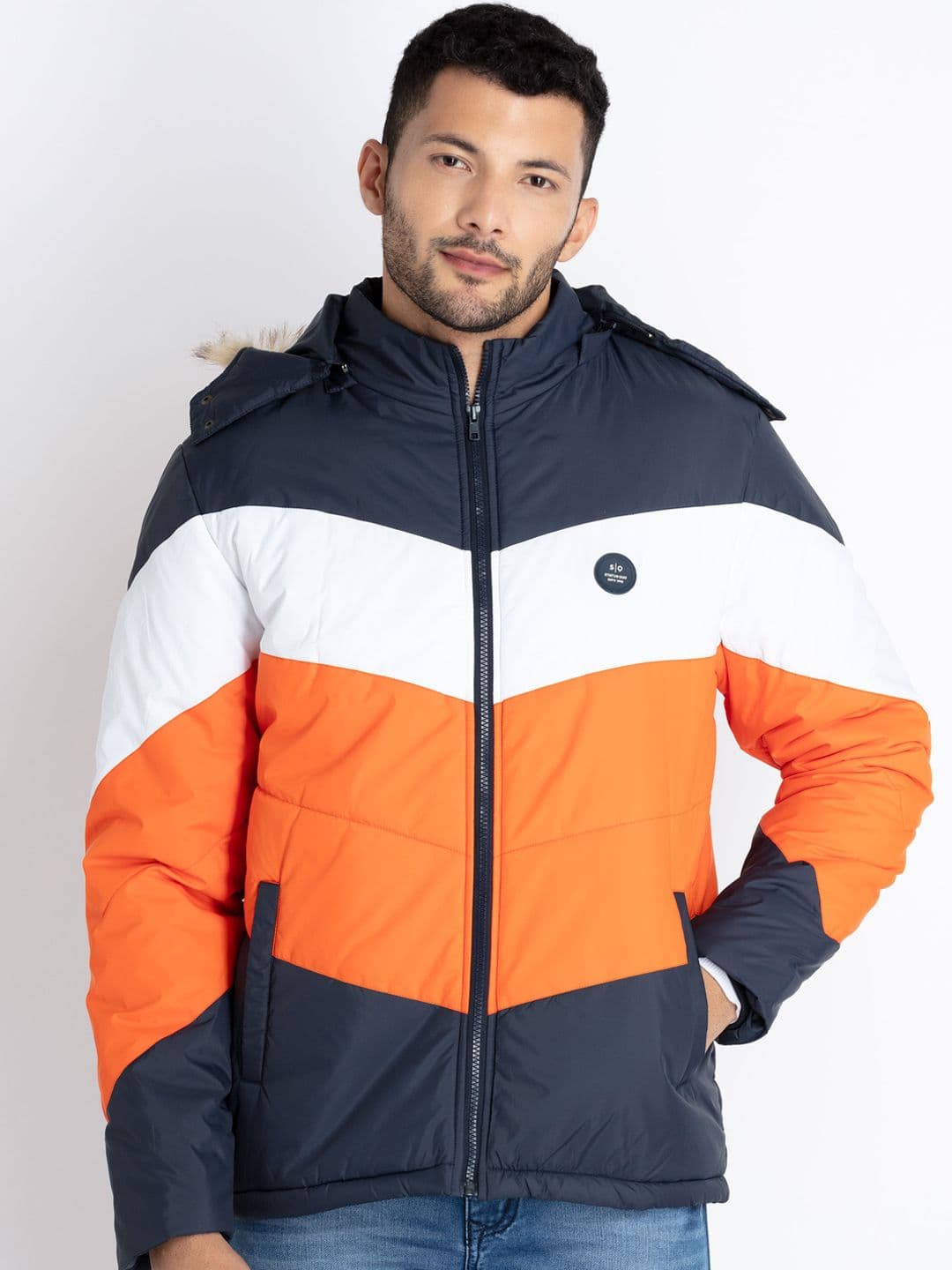 Status Quo Colourblocked Faux Fur Trim Hooded Puffer Jacket - view 1