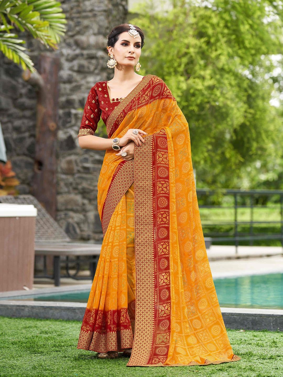 Mitera Bandhani Printed Zari Pure Georgette Saree - view 1