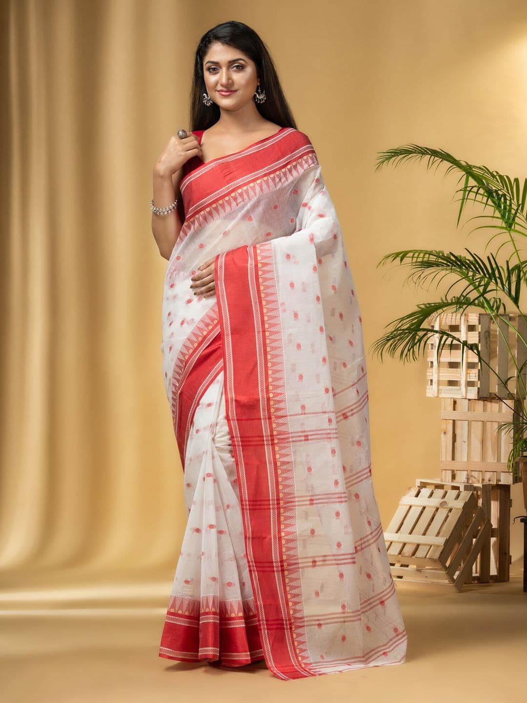 DESH BIDESH Polka Dots Woven Design Pure Cotton Taant Saree - view 1