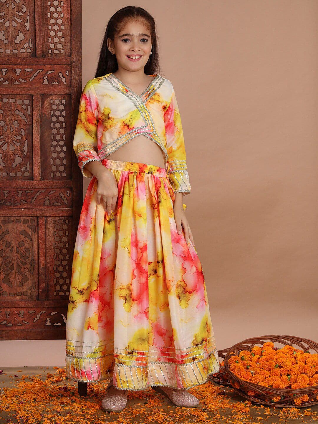 Readiprint Girls Tie and Dye Dyed Gotta Patti Ready to Wear Lehenga & Blouse - view 1