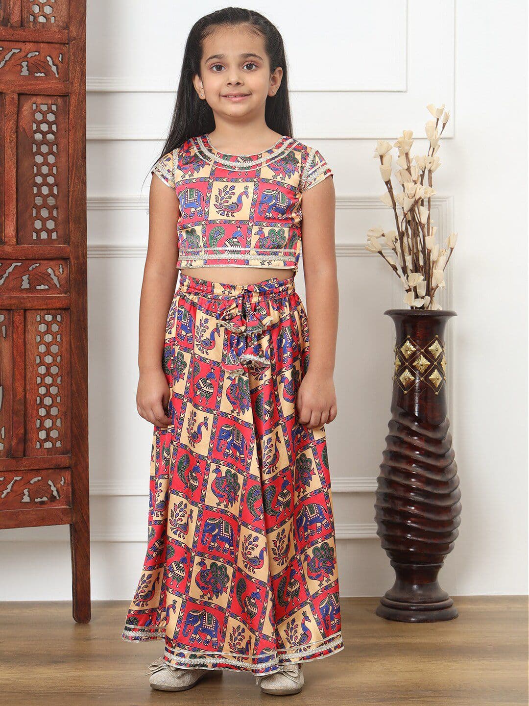 Readiprint Girls Printed Cap Sleeves Satin Ready to Wear Lehenga & Blouse - view 1