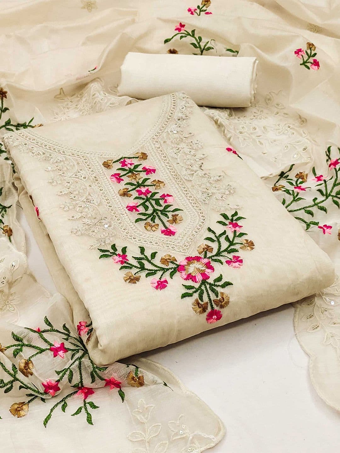 KALINI Embroidered Art Silk Unstitched Dress Material - view 1