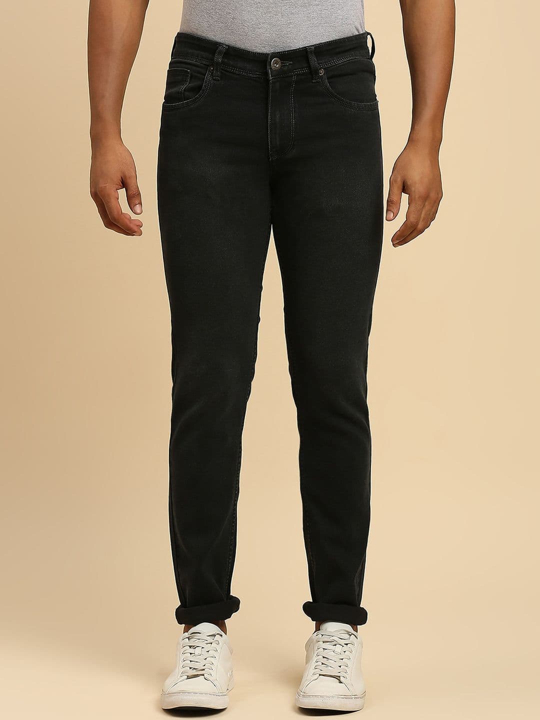 HJ HASASI Men Black Slim Fit Acid Wash Clean Look Stretchable Jeans - view 1