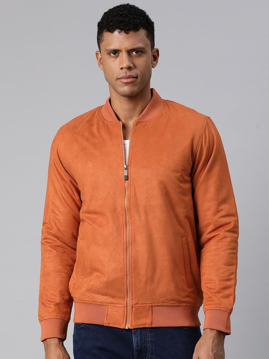 Pierre Carlo Men Solid Suede Bomber Jacket - view 1