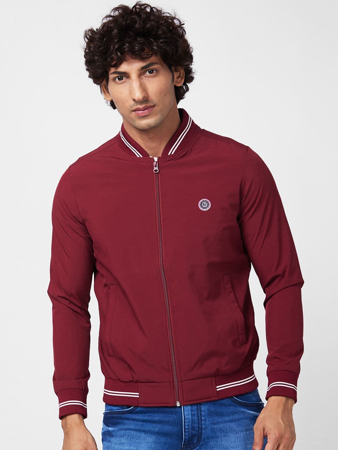 SPYKAR Stand Collar Zip Detail Bomber Jacket