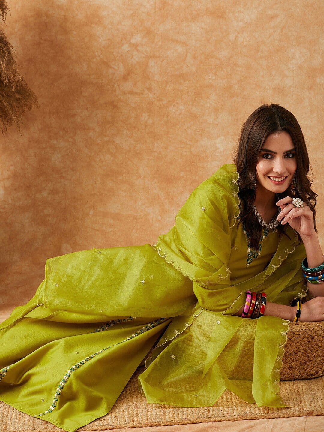 Sangria Embroidered Straight Kurta With Trouser & Dupatta Set - view 1