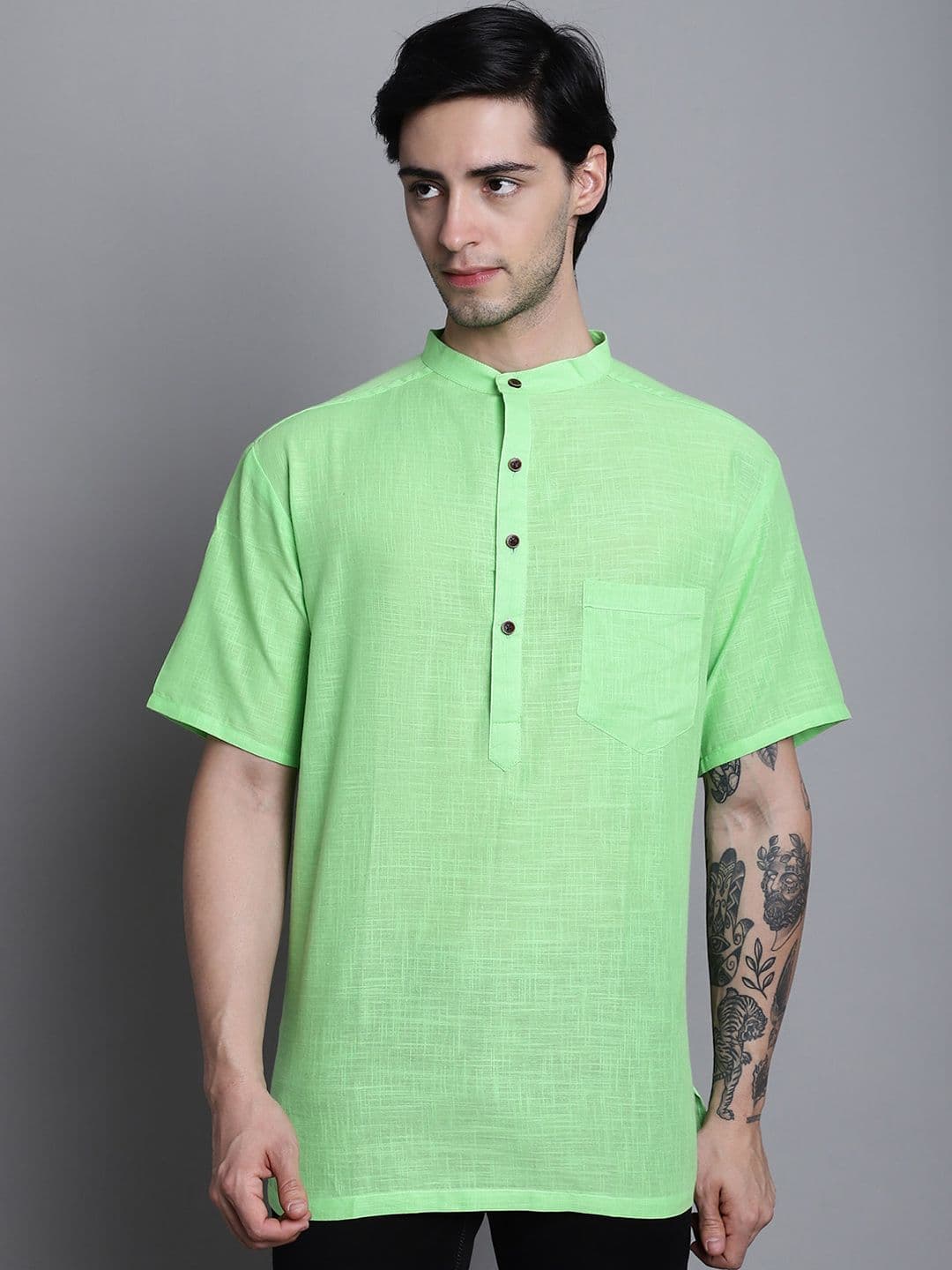 Aarsha Band Collar Pure Cotton Straight Kurta - view 1
