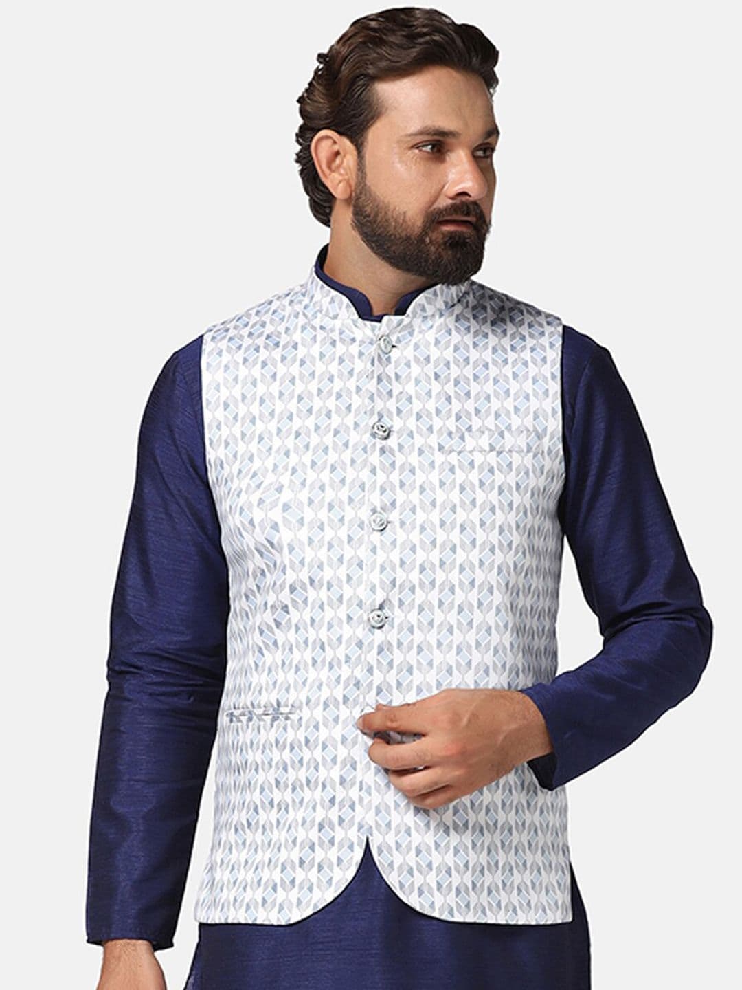 TAHVO Printed Mandarin Collar Nehru Jacket - view 1