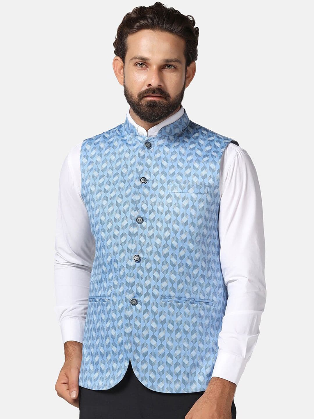TAHVO Printed Mandarin Collar Nehru Jacket - view 1