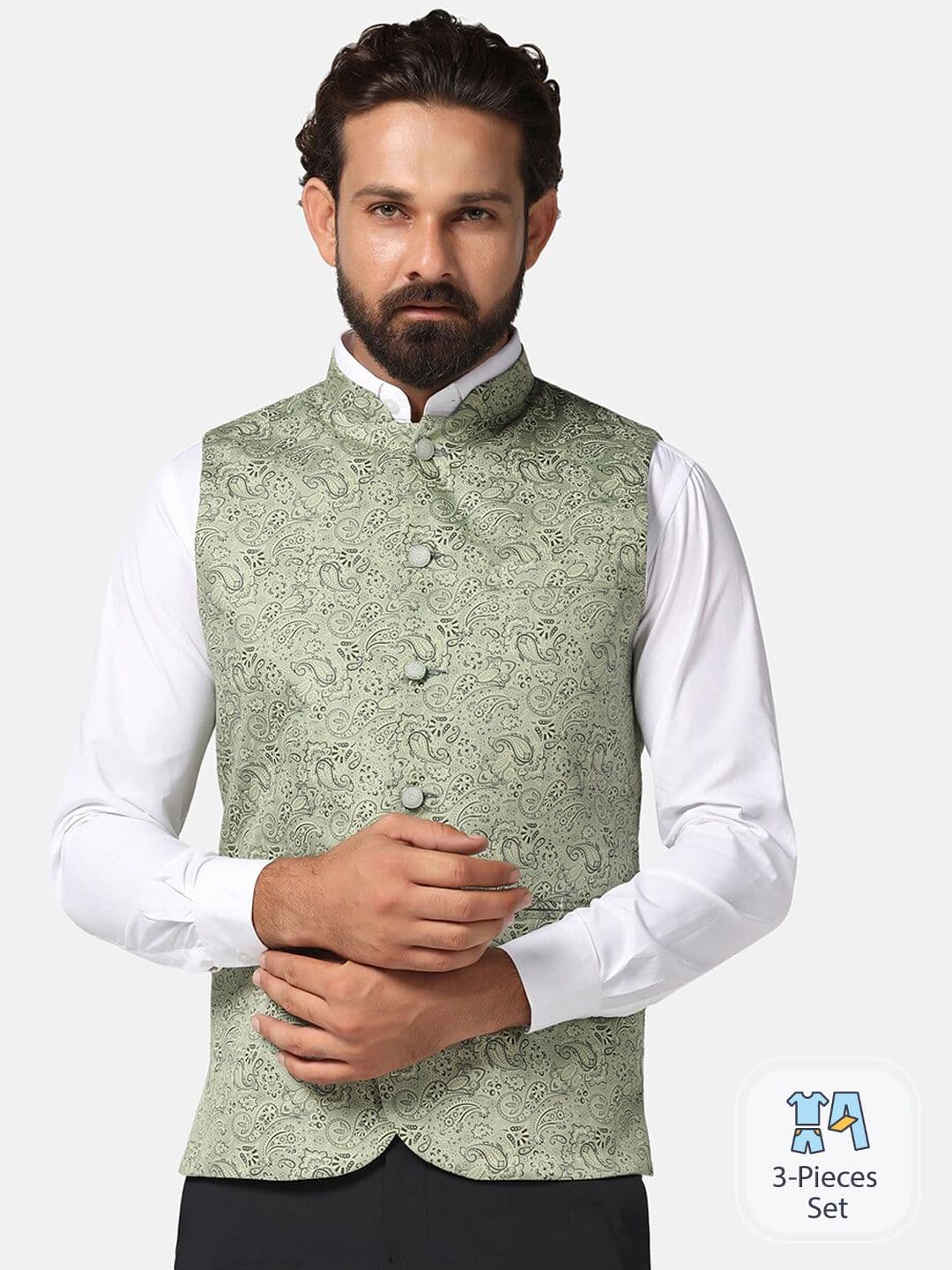 TAHVO Ethnic Motifs Printed Nehru Jacket - view 1