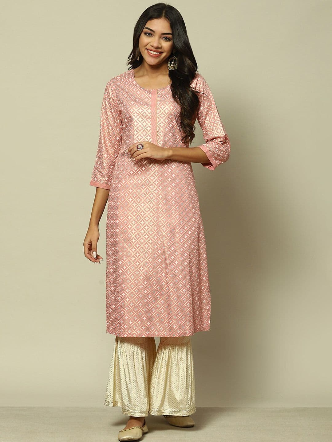 Rangriti Ethnic Motifs Printed Round Neck Straight Regular Kurta - view 1
