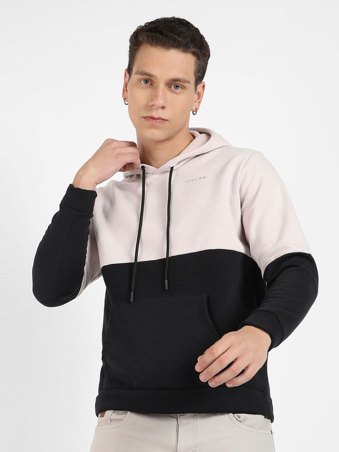 CAHOOT Colourblocked Hooded Cotton Pullover Sweatshirt - view 1