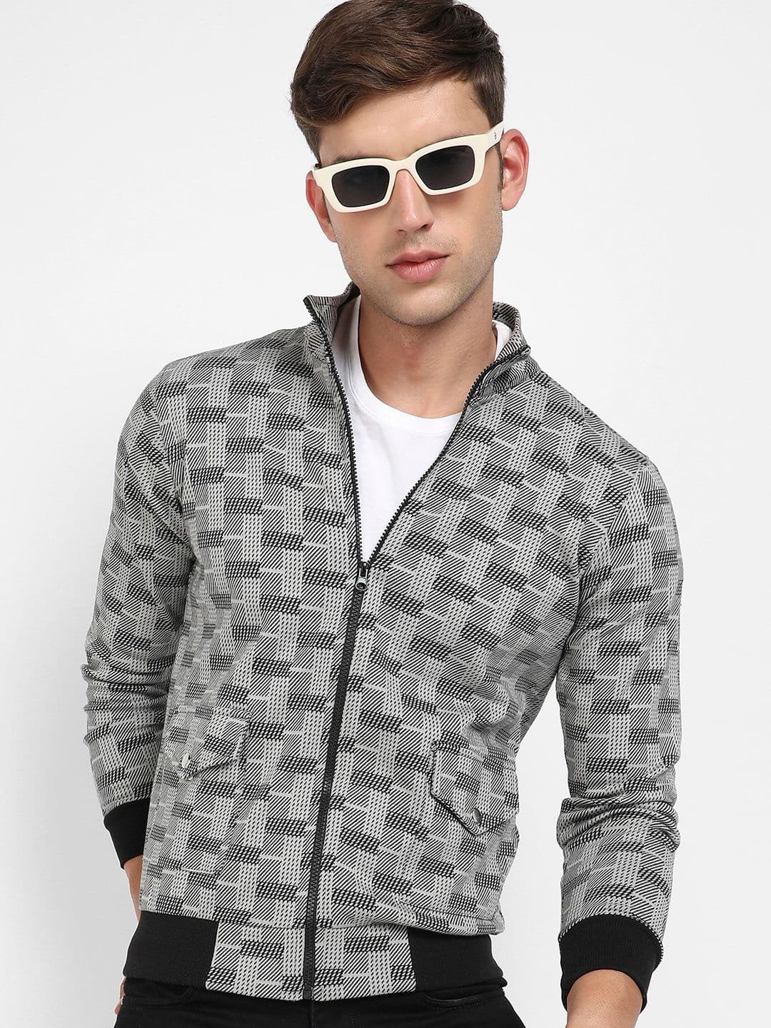 CAHOOT Grey Windcheater Checked Mock Collar Cotton Bomber Jacket - view 1