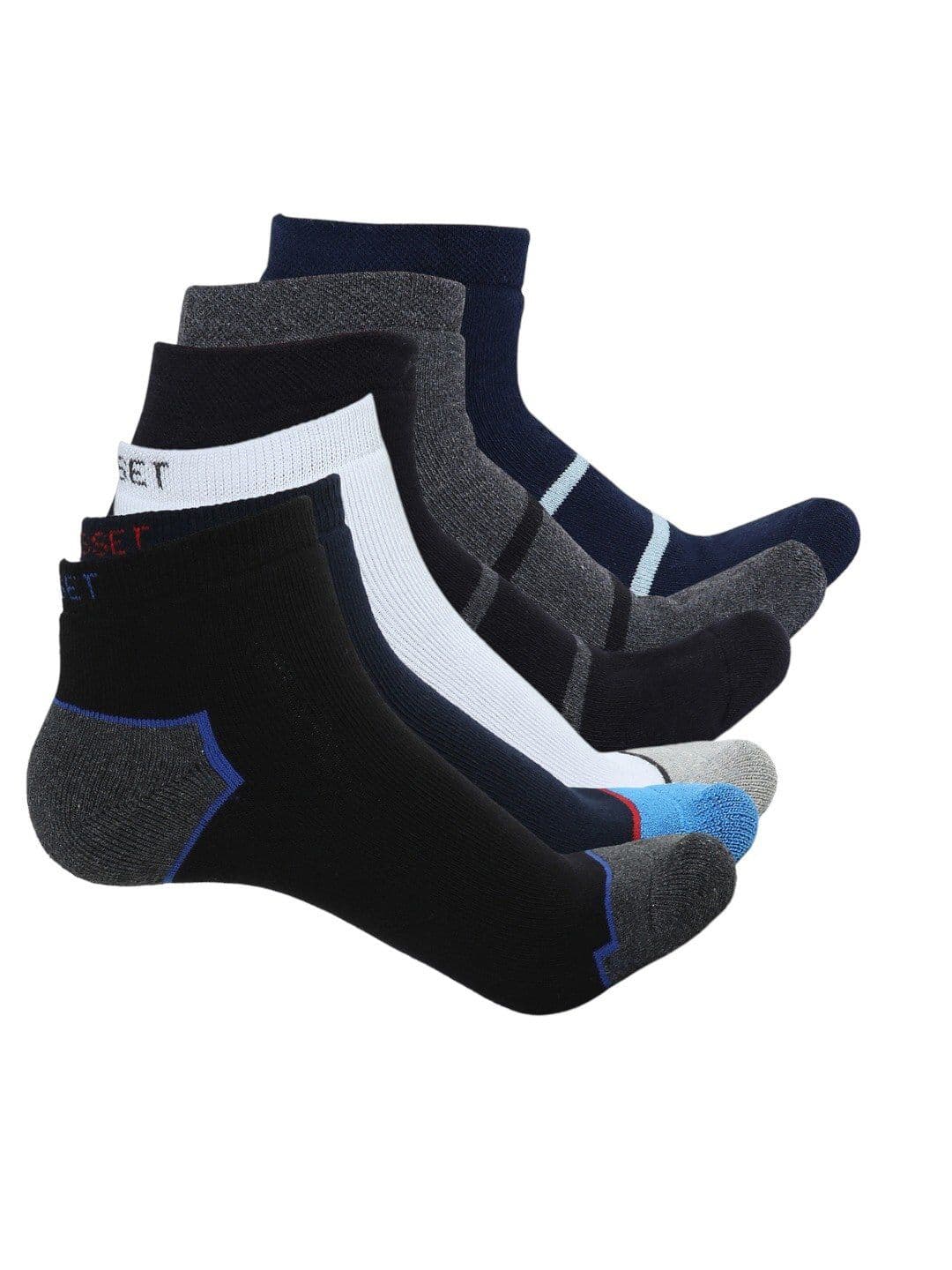 CRUSSET Men Pack Of 6 Assorted Striped Cotton Ankle-Length Socks - view 1