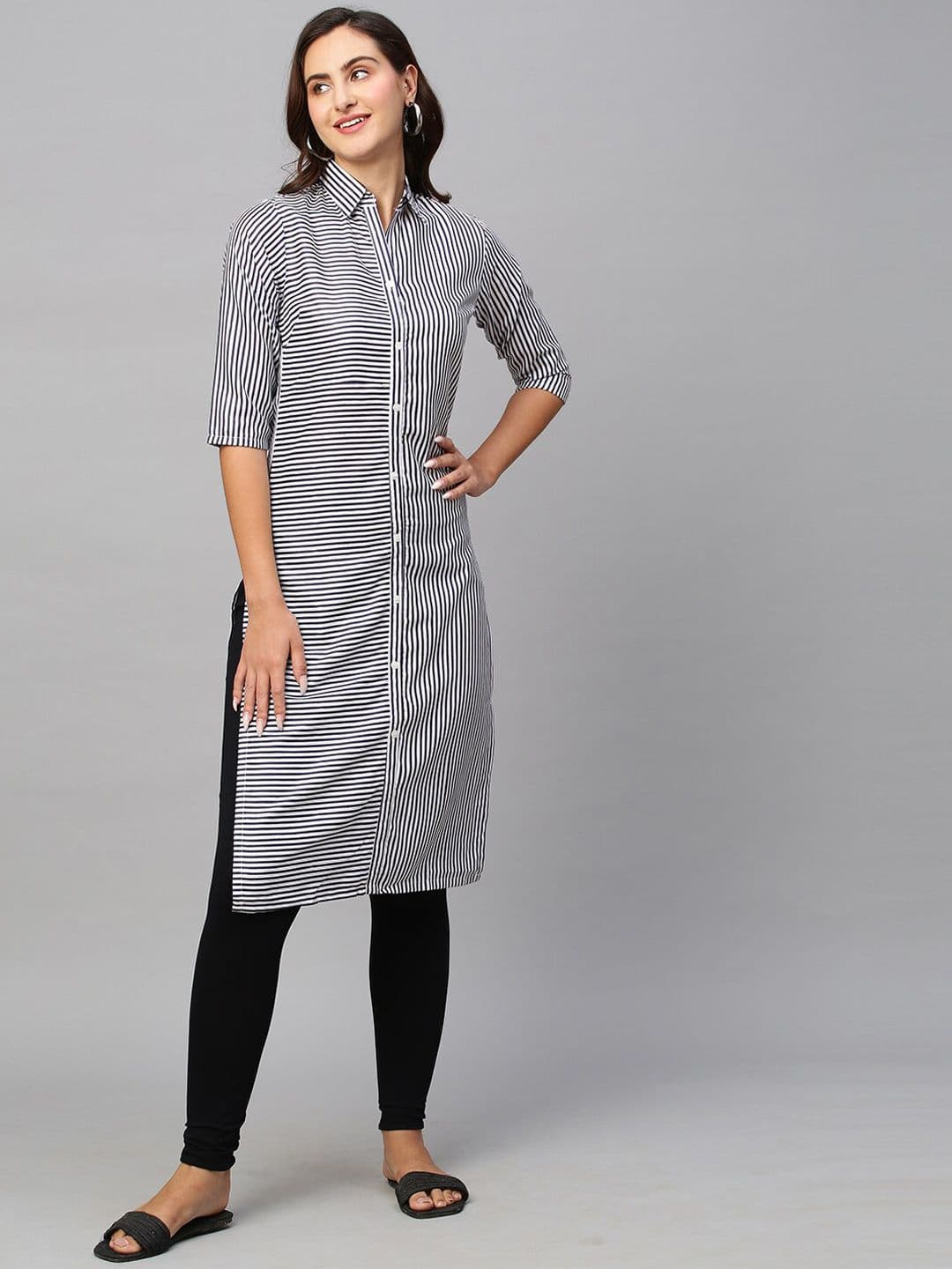 Sangria Striped Cotton Straight Kurta - view 1