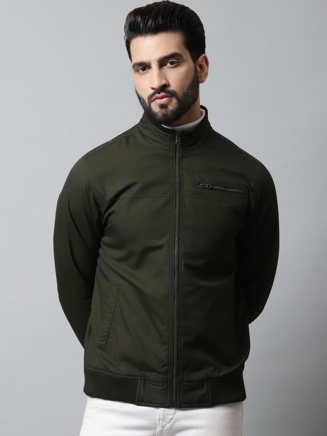 HOUSE OF VEDAS Men Khaki Colourblocked Lightweight Outdoor Bomber Jacket - view 1