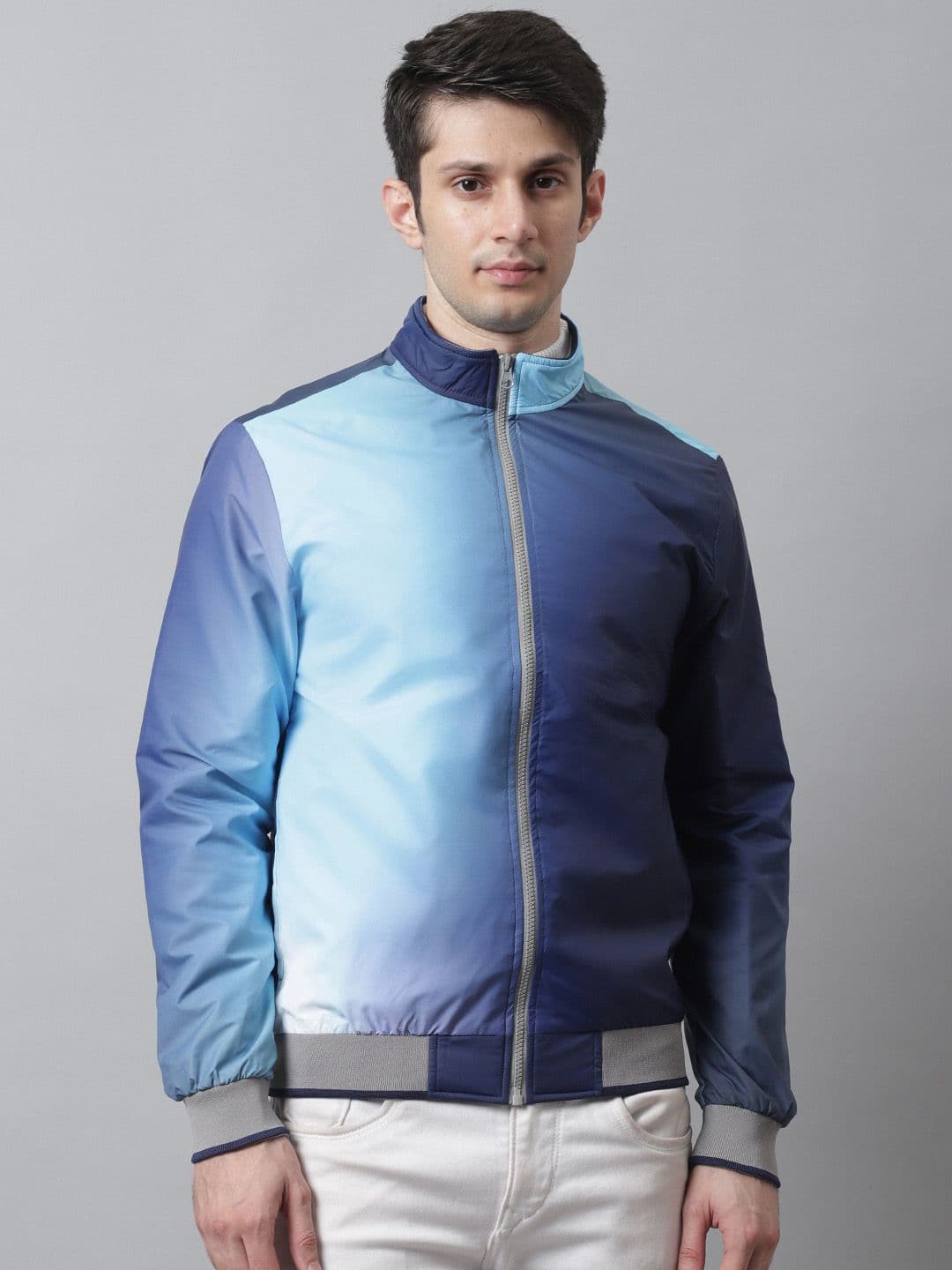 HOUSE OF VEDAS Men Navy Blue Lightweight Outdoor Bomber with Embroidered Jacket - view 1