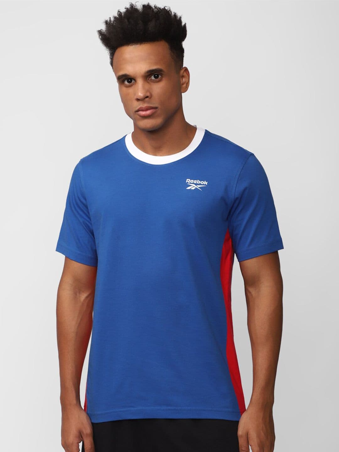 Reebok Round Neck Colourblocked Pure Cotton T-shirt - view 1