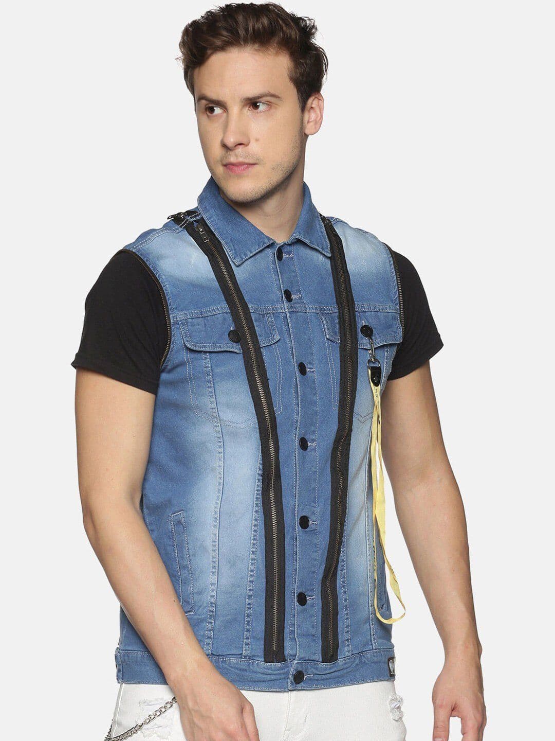 KULTPRIT Zip Detail Washed Denim Jacket - view 1