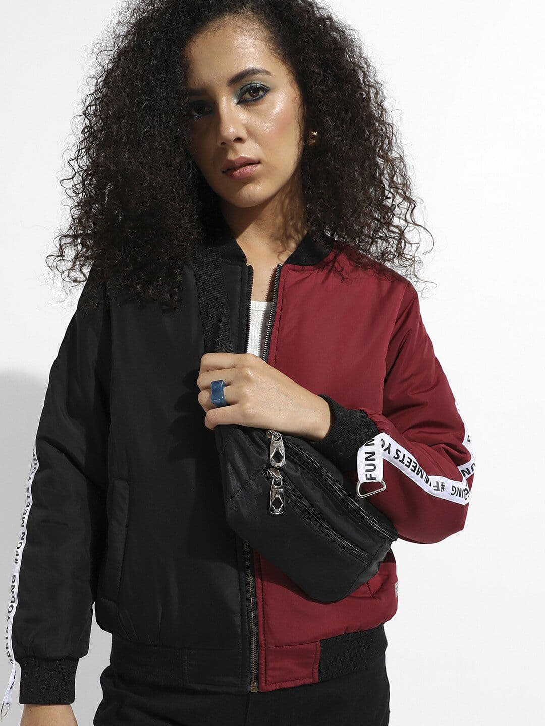 PINACOLADA Mock Collar Colourblocked Bomber Jacket With Windcheater - view 1