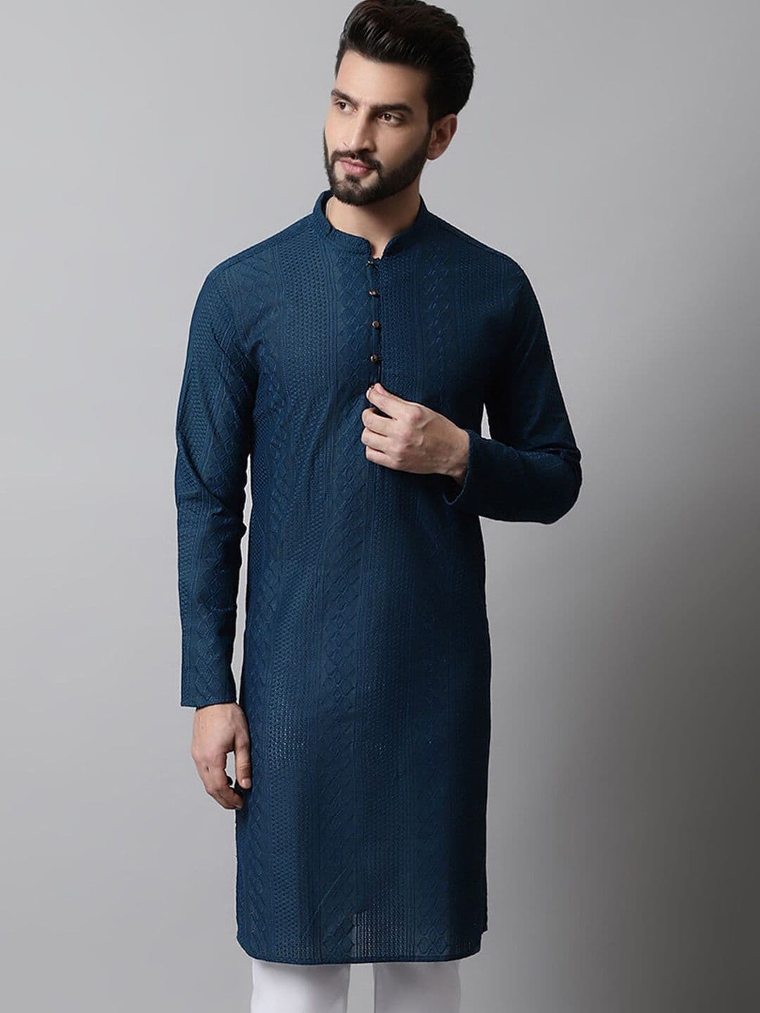 Jompers Men Teal Kurta - view 1