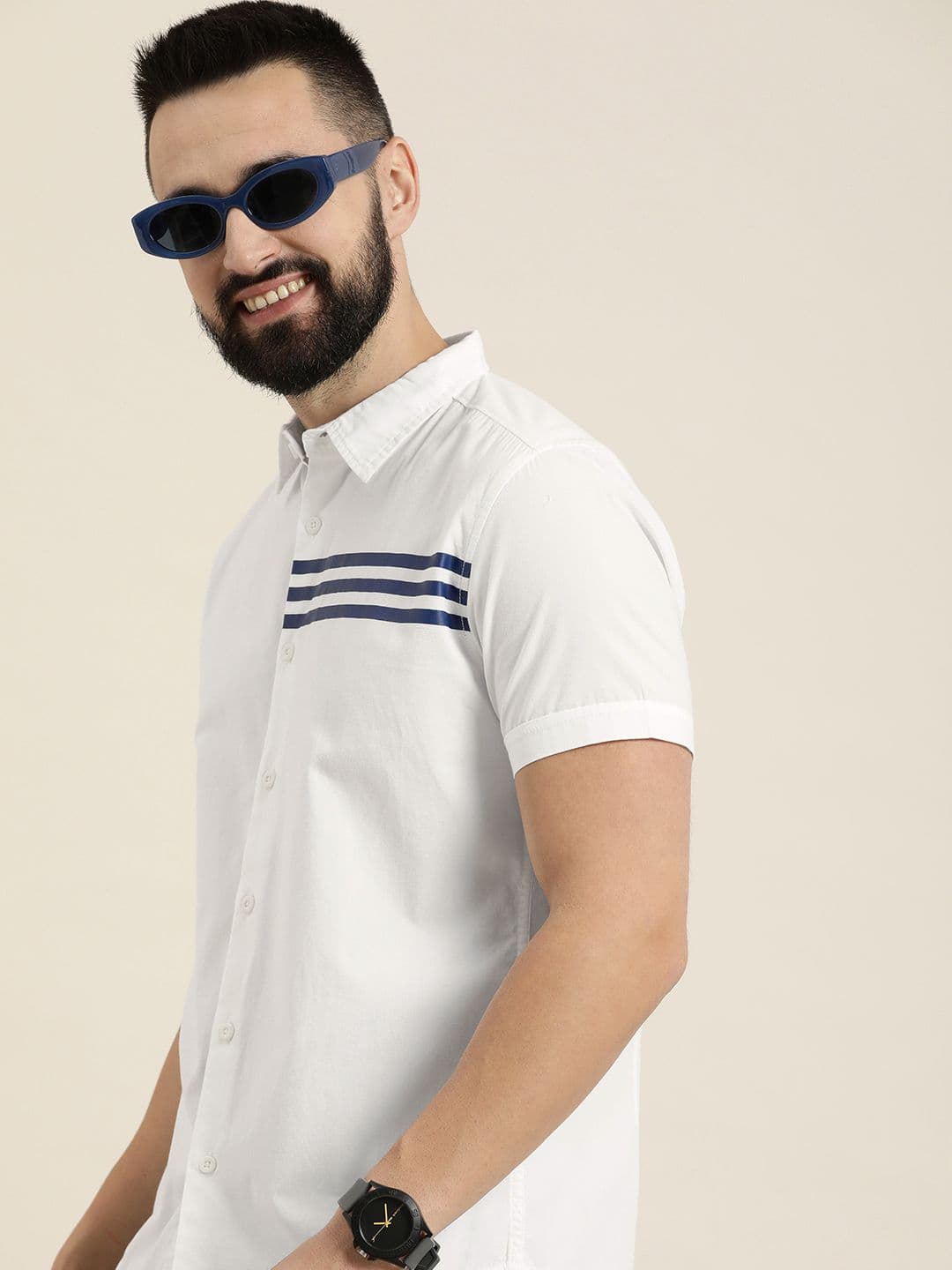 HERE&NOW Men Slim Fit Horizontal Striped Cotton Casual Shirt - view 1